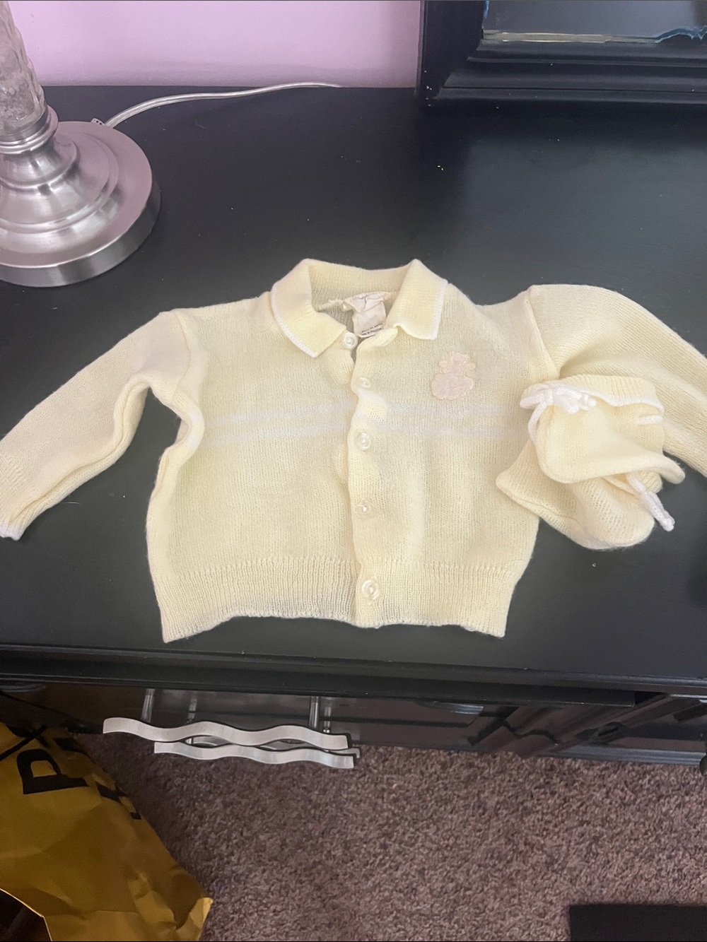 Vintage Baby Knit Cardigan and booties set - Pale Yellow